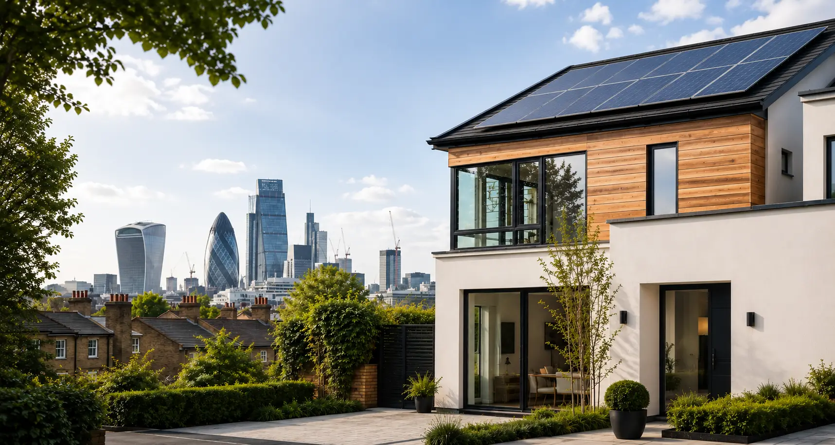Modern Eco Home with City Skyline