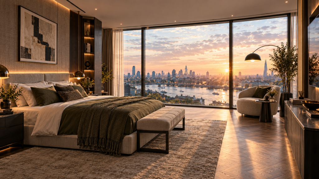 Golden-Hour Penthouse Bedroom Retreat
