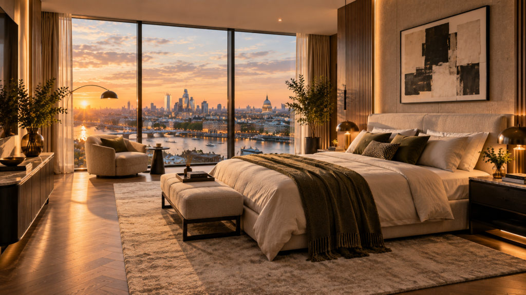 Luxury Penthouse Bedroom at Sunset