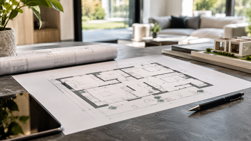 Modern Architectural Workspace with Floor Plans