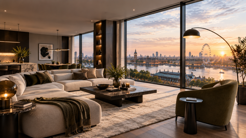 Sunset Luxury Living Room Overlooking London