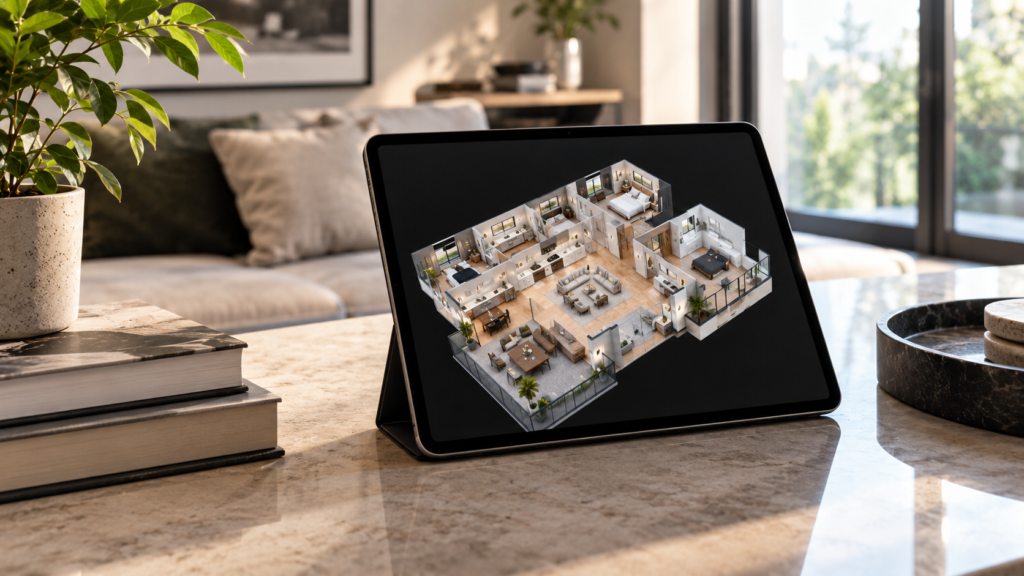 Tablet Floor Plan in a Cozy Modern Interior